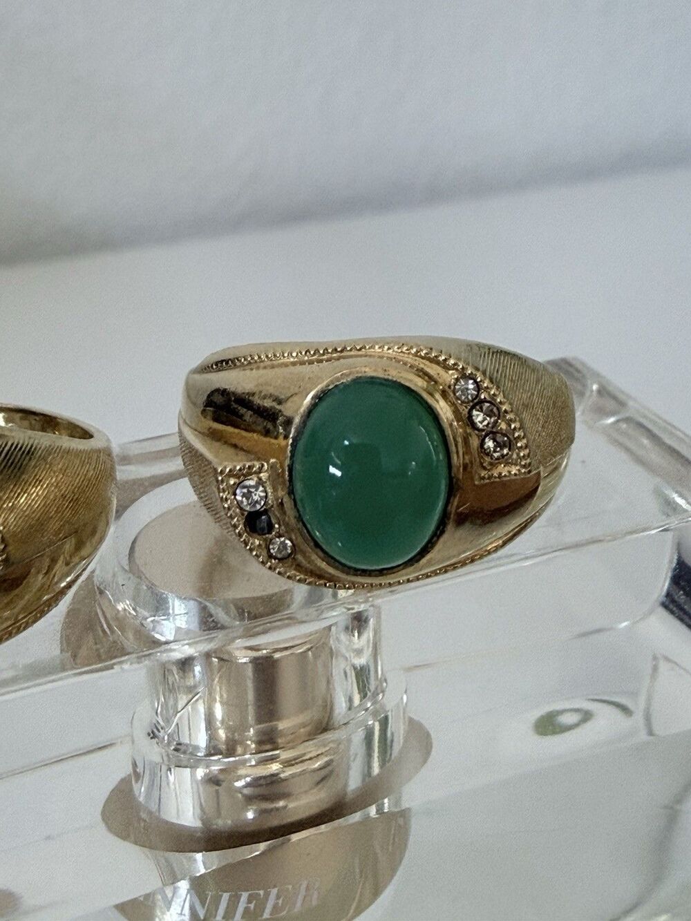 Vintage ESPO Men's 10K Gold Filled Signet Ring Set of 2 Green Cabochon Size 11.5 - Picture 13 of 16
